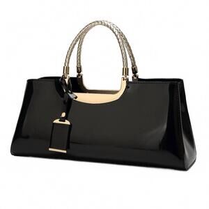 NEW ACCITY fashionable evening glossy patent leather tote in black